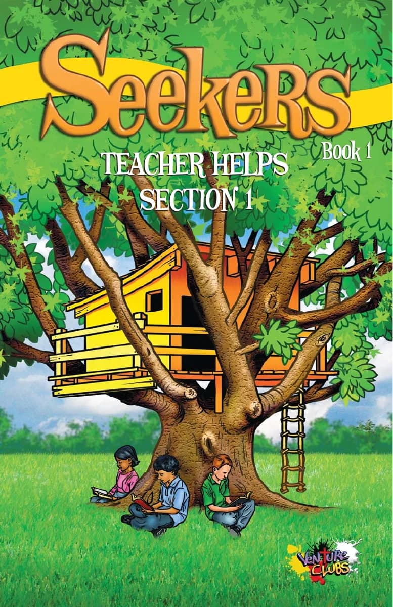 Cover of Seekers Book 1: three children reading under a tree house